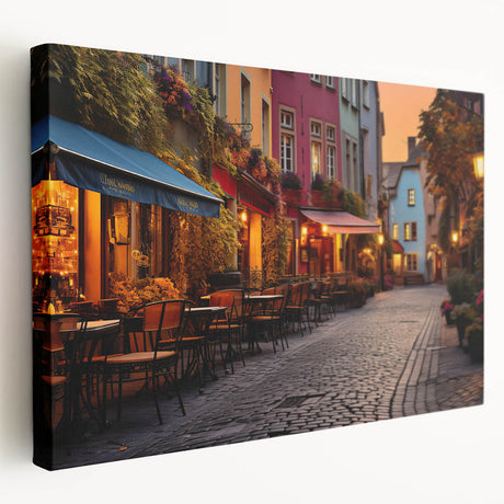 Stretched canvas wall art showcasing a vibrant landscape design with rich colors, perfect for enhancing modern home décor. Side view highlights its sleek profile and quality craftsmanship.