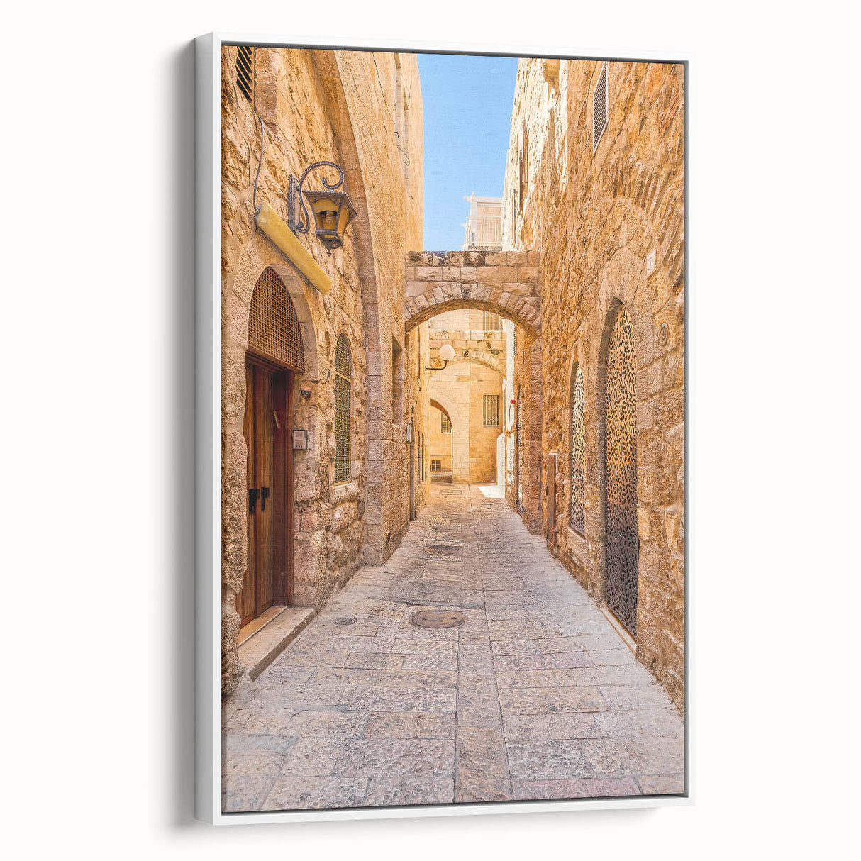 Framed canvas wall art featuring a serene street landscape design, showcasing vibrant colors and intricate details, ideal for home decor enhancement.