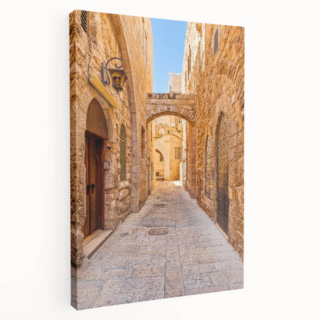 Stretched canvas wall art showcasing a vibrant urban landscape design, featuring colorful buildings and streets, ideal for modern home decor.