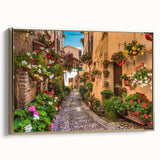 Framed canvas wall art showcasing a modern landscape design with vibrant colors and a sleek gold frame, ideal for enhancing contemporary home decor.