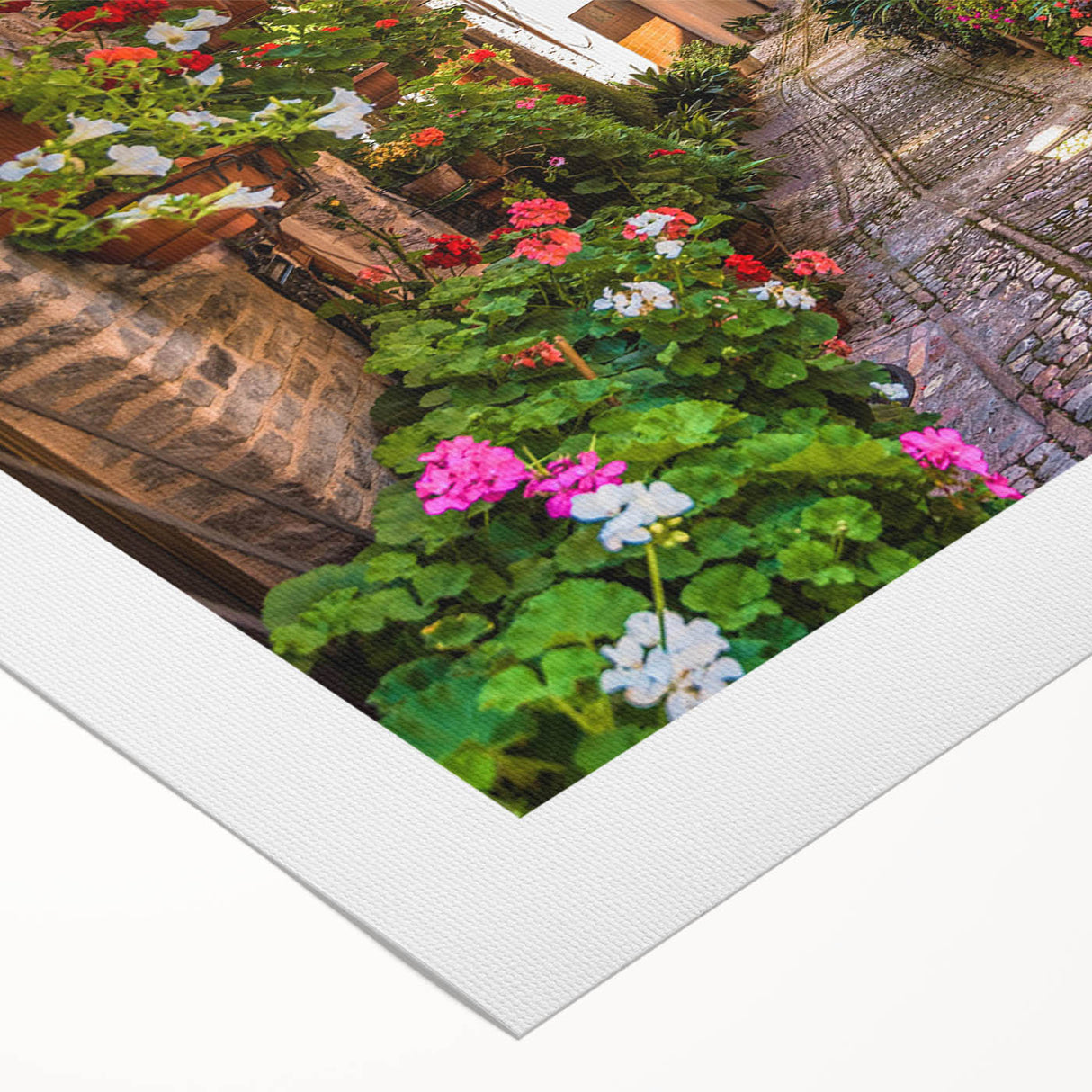 Rolled canvas showcasing a vibrant street landscape design with colorful buildings and intricate details, perfect for modern home decor. Packaged securely in a cardboard tube for safe delivery.