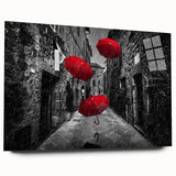 Acrylic wall art featuring a vibrant street landscape design, showcasing colorful buildings and urban elements, presented in a sleek side view without pins, ideal for modern decor.