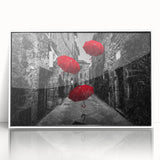 Framed acrylic wall art showcasing a vibrant street landscape design, featuring a white frame and a clear view of intricate city details, perfect for home decor.