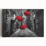 Stretched canvas wall art showcasing a vibrant street landscape design with bold colors and intricate details, perfect for modern home decor. Ideal for art enthusiasts and interior design lovers.