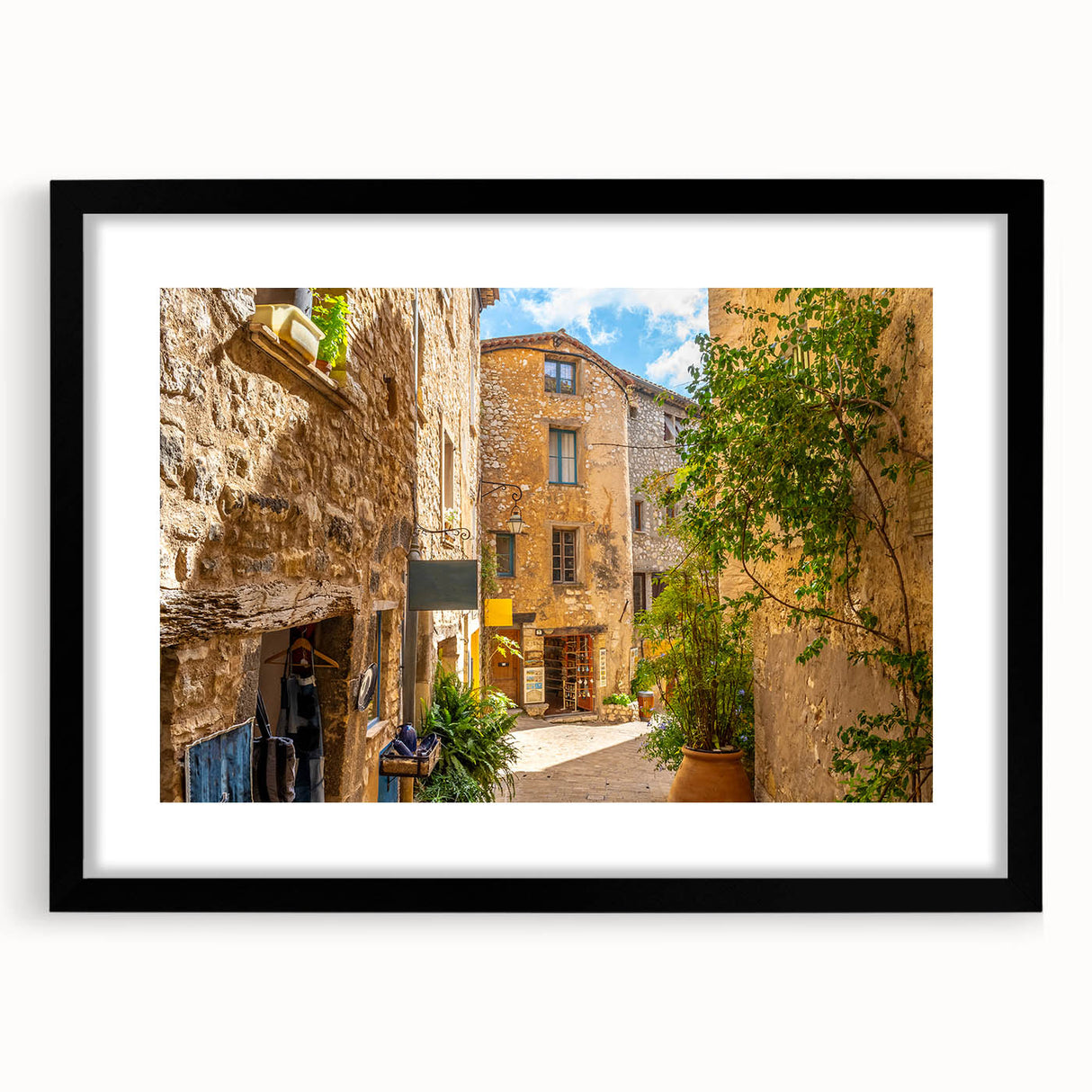 Black-framed wall art collection showcasing a vibrant landscape design, featuring intricate details and colors, ideal for enhancing home decor and interior aesthetics.