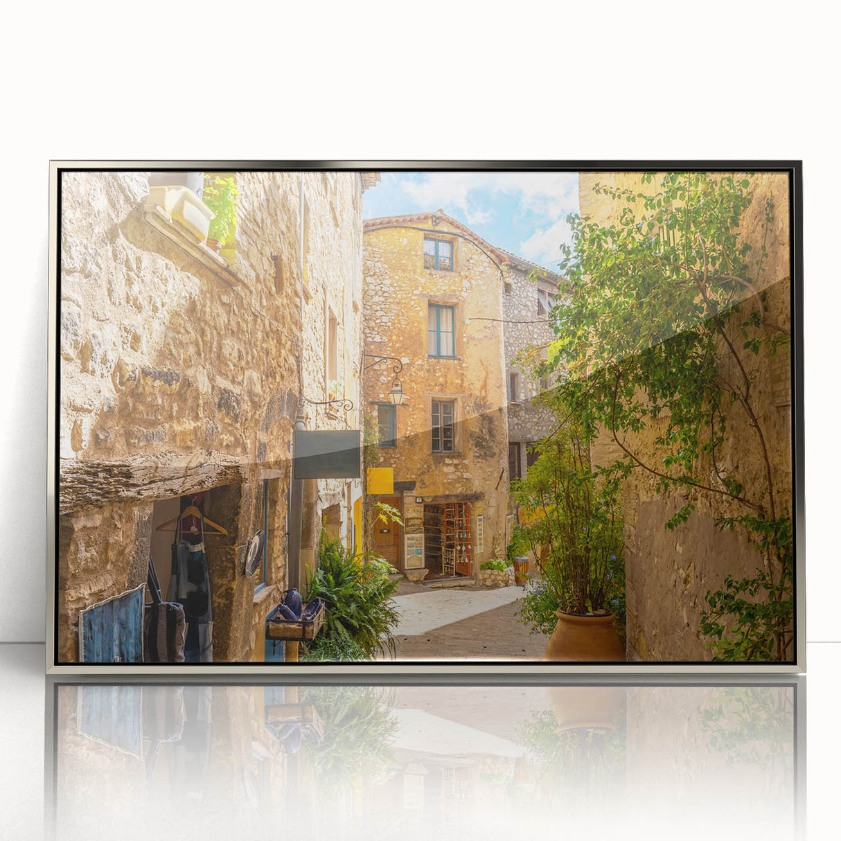 Framed wall art collection featuring a stunning landscape design with vibrant colors, displayed in a sleek silver frame, perfect for modern home decor.