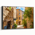 Framed canvas wall art showcasing a modern landscape design with vibrant colors and intricate details, featuring a sleek black frame for stylish decor enhancement. Perfect for living room or office spaces, this artwork adds a contemporary touch to any environment.