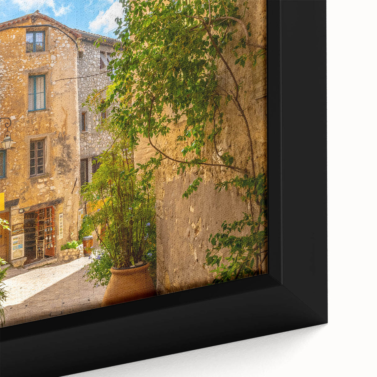 Framed canvas close-up of a vibrant landscape street design from a wall art collection, showcasing intricate details and rich colors, perfect for home decor.