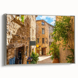 Framed canvas wall art featuring a modern street landscape design in silver, showcasing vibrant colors and intricate details, perfect for home decor enhancement.