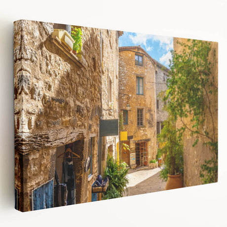Stretched canvas wall art showcasing a vibrant street landscape design, featuring bold colors and intricate details, ideal for modern home decor.