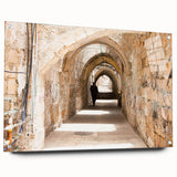 Acrylic glass wall art showcasing a vibrant street landscape design, displayed in a side view with decorative pins, ideal for modern home decor.