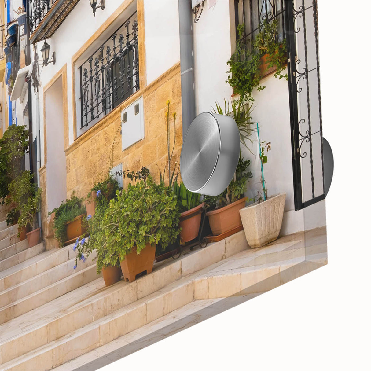 Close-up of a vibrant acrylic wall art piece showcasing a stunning landscape design, featuring rich colors and intricate details, perfect for home decor enhancement.