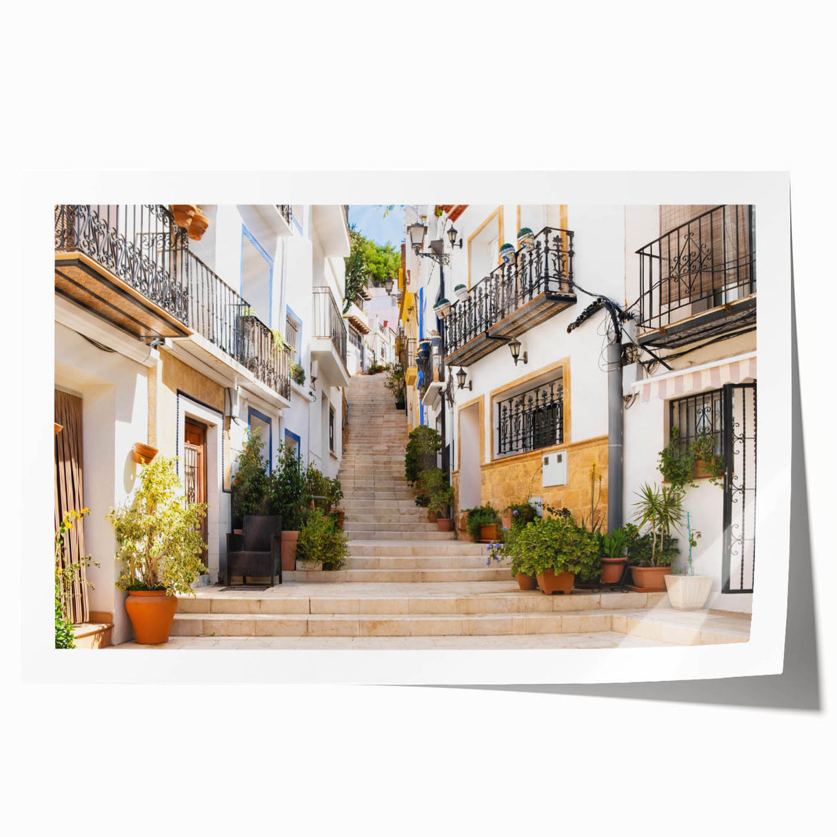 Vibrant rolled canvas print showcasing a colorful abstract landscape design, perfect for modern home decor; wrapped securely in protective packaging.
