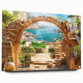 Acrylic glass wall art display showcasing a vibrant street landscape design, featuring colorful buildings and urban elements, elegantly pinned to a wall.