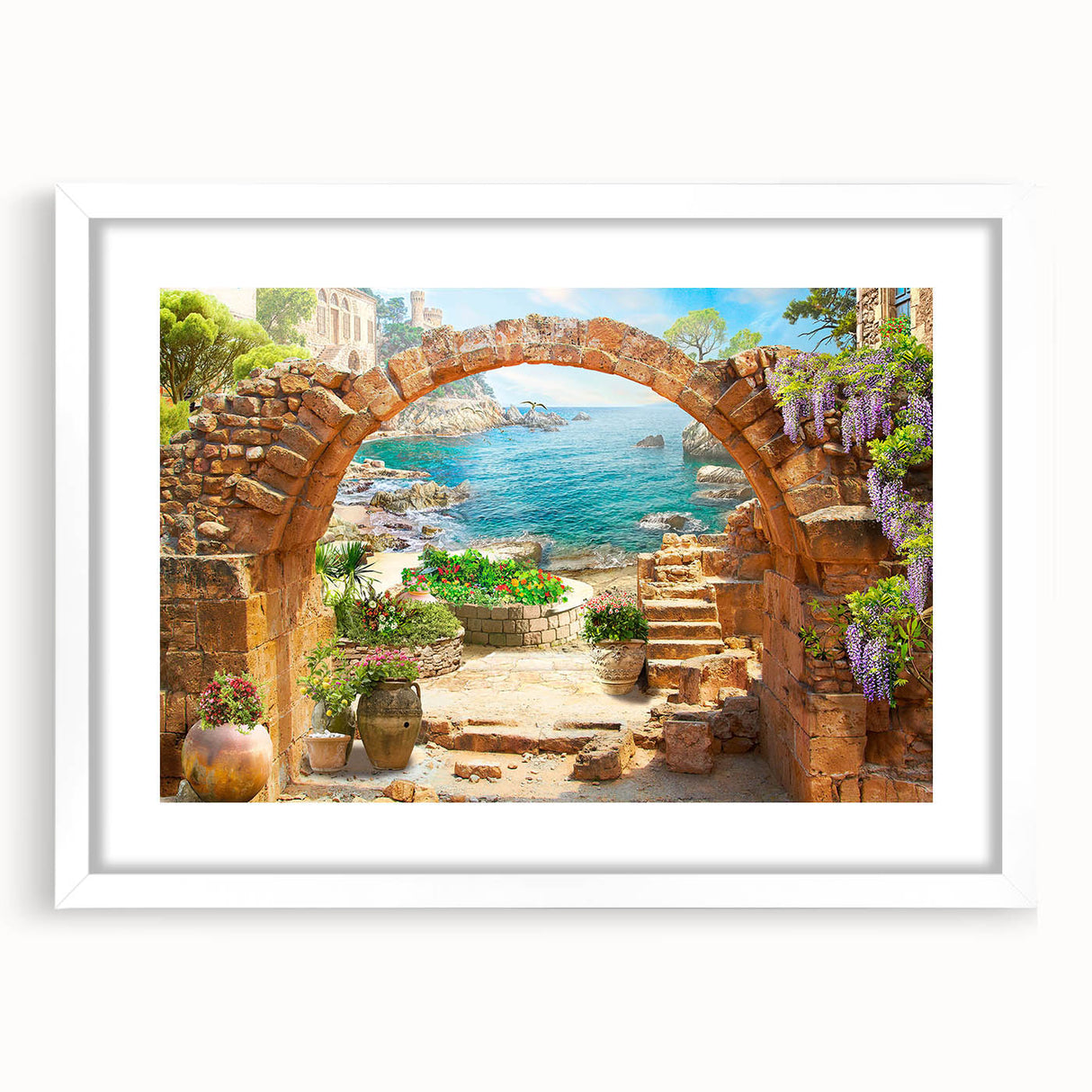 Framed wall art collection showcasing a vibrant streetscape design with a white mat, ideal for modern home decor. Perfect for adding a touch of urban elegance to any room.
