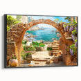 Framed canvas wall art showcasing a serene landscape design with earthy tones and intricate details, displayed from a side view to highlight its depth and texture. Perfect for enhancing modern home decor or office spaces.