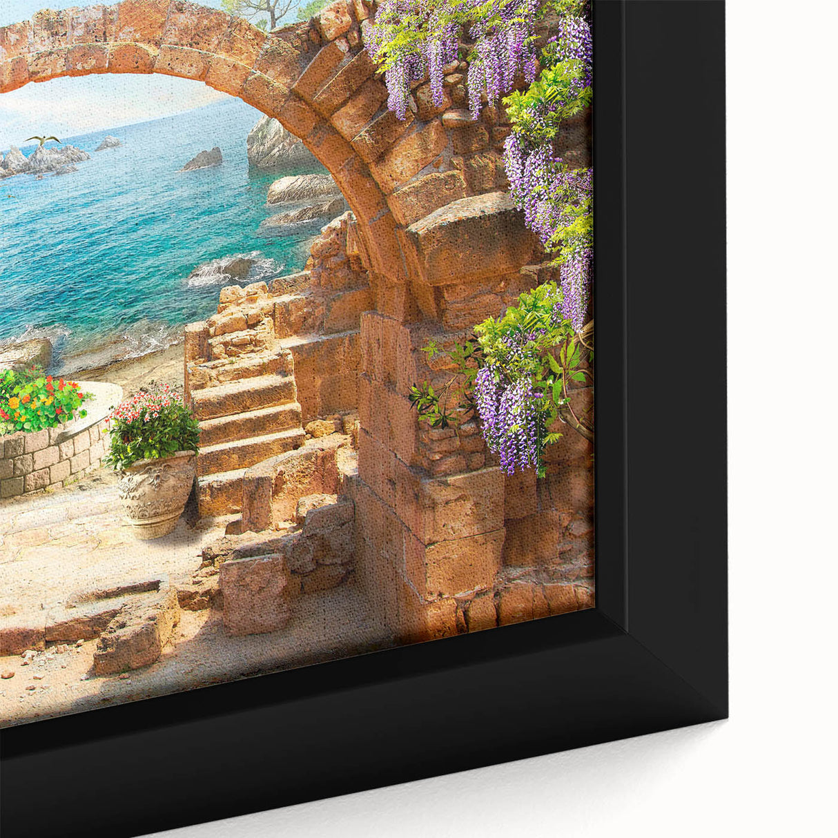 Framed canvas wall art showcasing a vibrant landscape design with intricate street elements, featuring rich colors and detailed textures, ideal for modern decor.