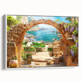 Framed canvas wall art collection showcasing a vibrant street landscape design with a white frame, viewed from the side, perfect for modern decor.