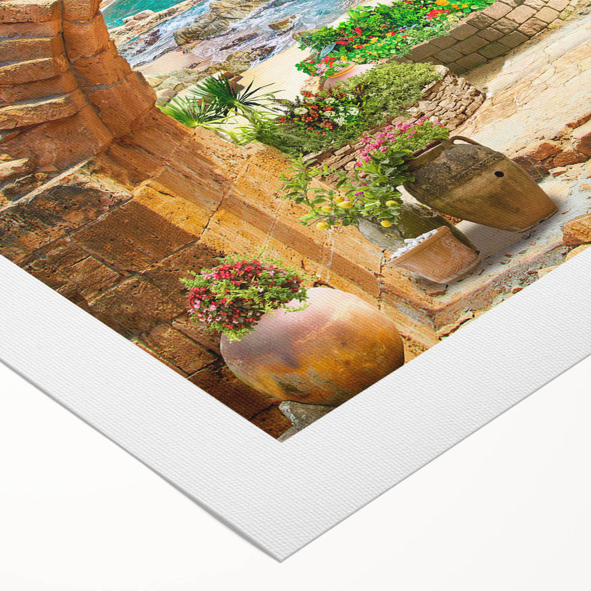 Rolled canvas artwork showcasing vibrant abstract landscape design with bold colors, perfect for modern home decor. Packaged securely in a cardboard tube for safe delivery.