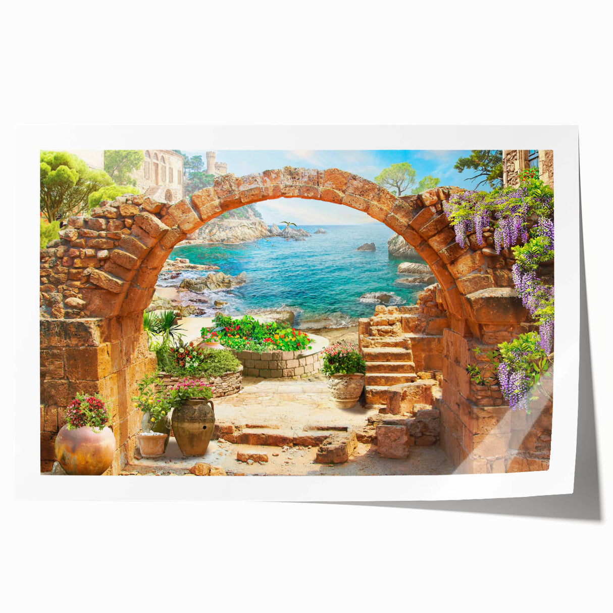 Rolled print showcasing vibrant city landscape design with abstract buildings and colorful streets, ideal for modern home decor and art enthusiasts.