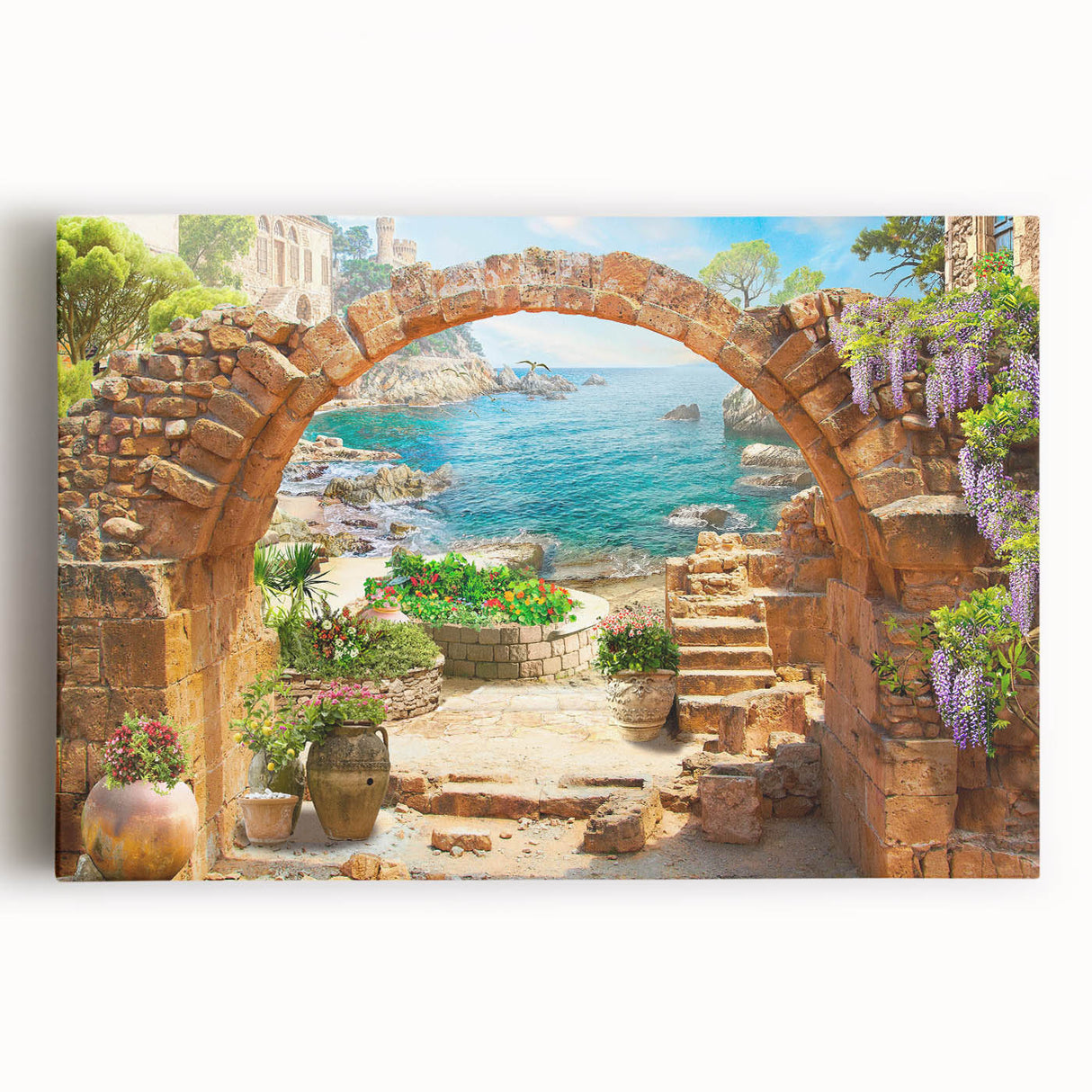 Stretched canvas wall art depicting a vibrant urban landscape with colorful streets, perfect for modern home decor. Ideal for adding an artistic touch to living spaces.