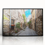 Framed wall art showcasing a modern landscape street design in black acrylic, ideal for contemporary home decor, highlighting urban aesthetic and creativity.