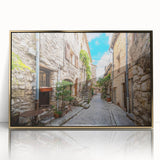 Framed acrylic wall art featuring a vibrant landscape design with rich colors and intricate details, set against a gold frame, ideal for modern home decor.