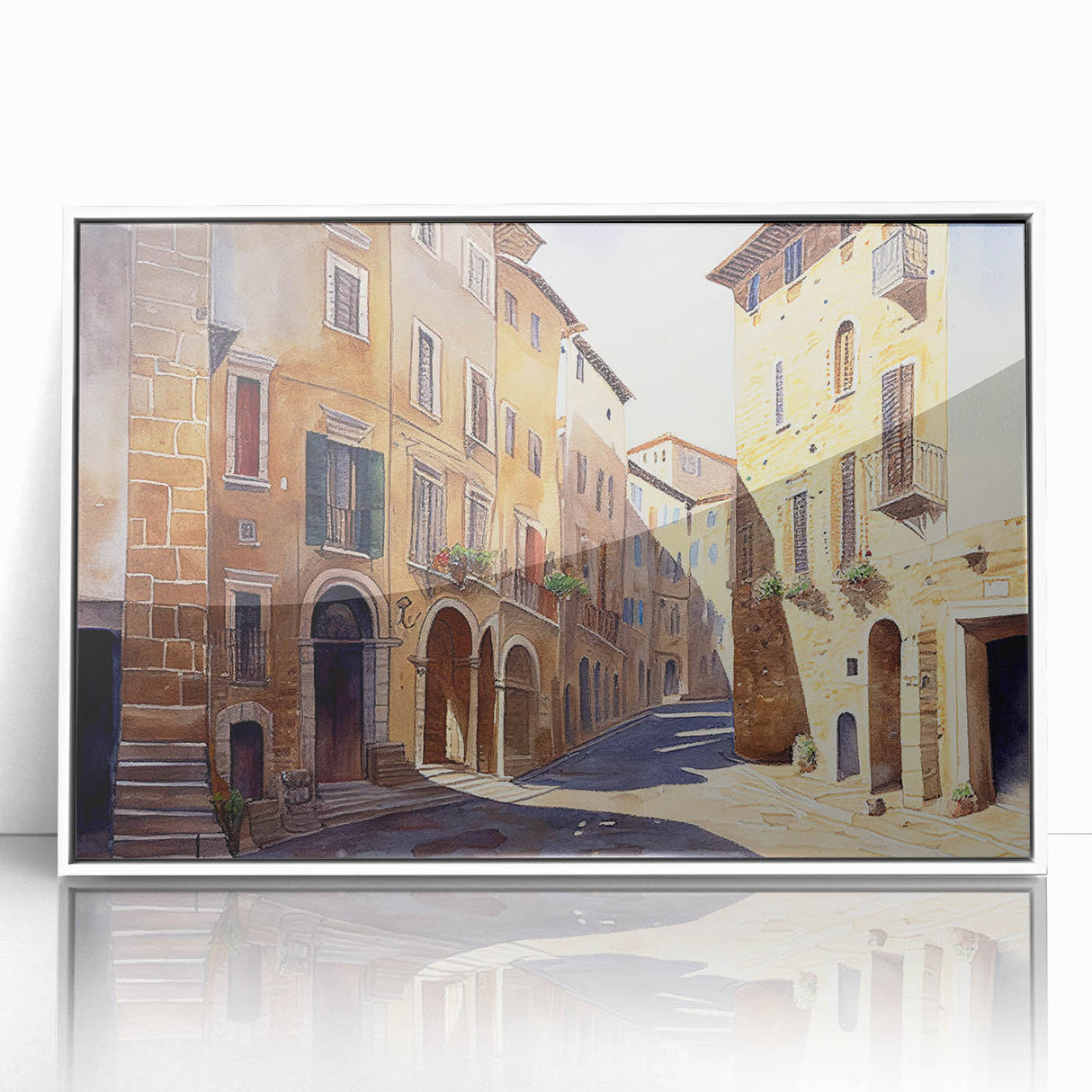 Framed acrylic wall art featuring a vibrant cityscape design, showcasing intricate street details and a modern aesthetic, perfect for contemporary home decor.