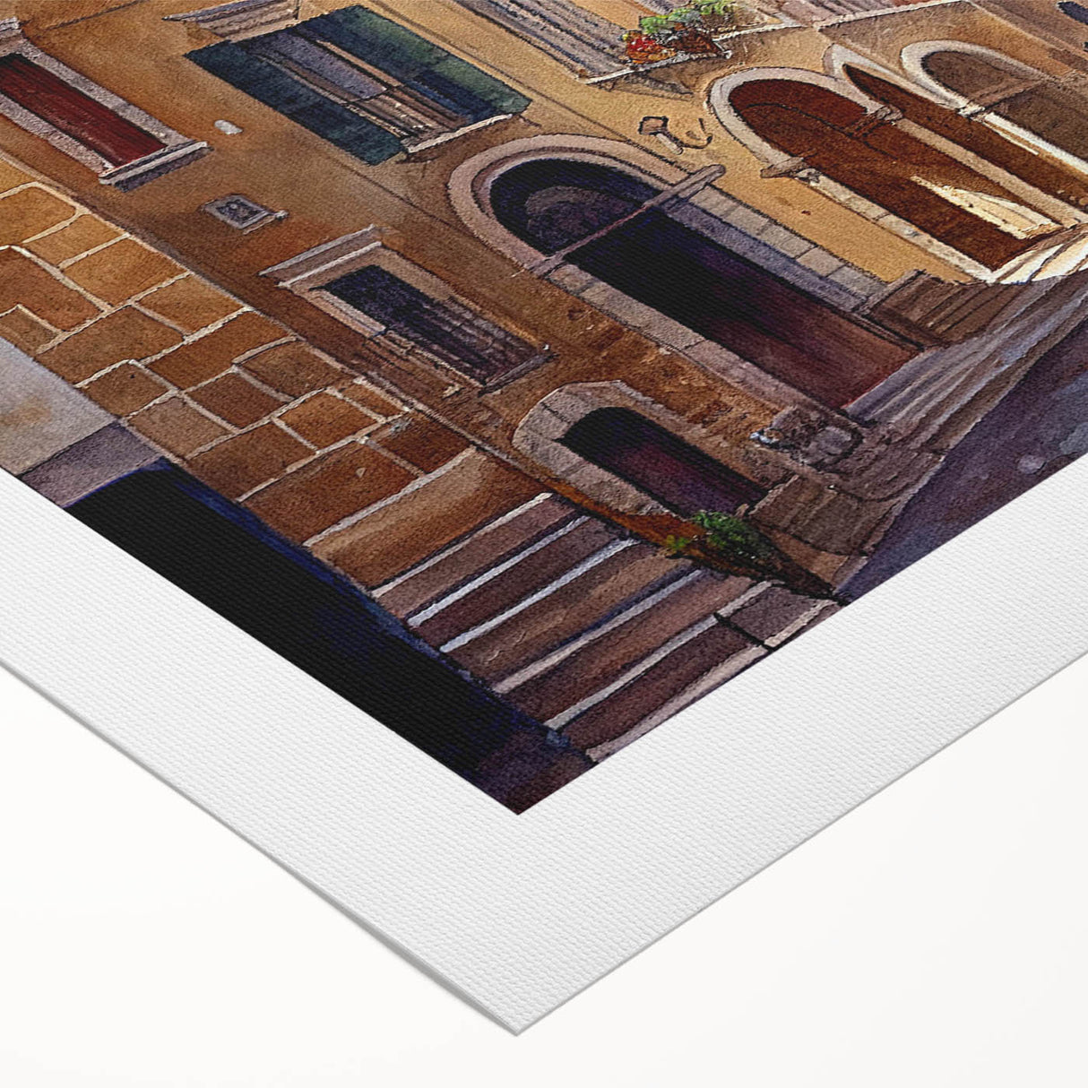Rolled canvas artwork showcasing a vibrant street landscape design, featuring dynamic colors and intricate details, ideal for modern home decor or office spaces.