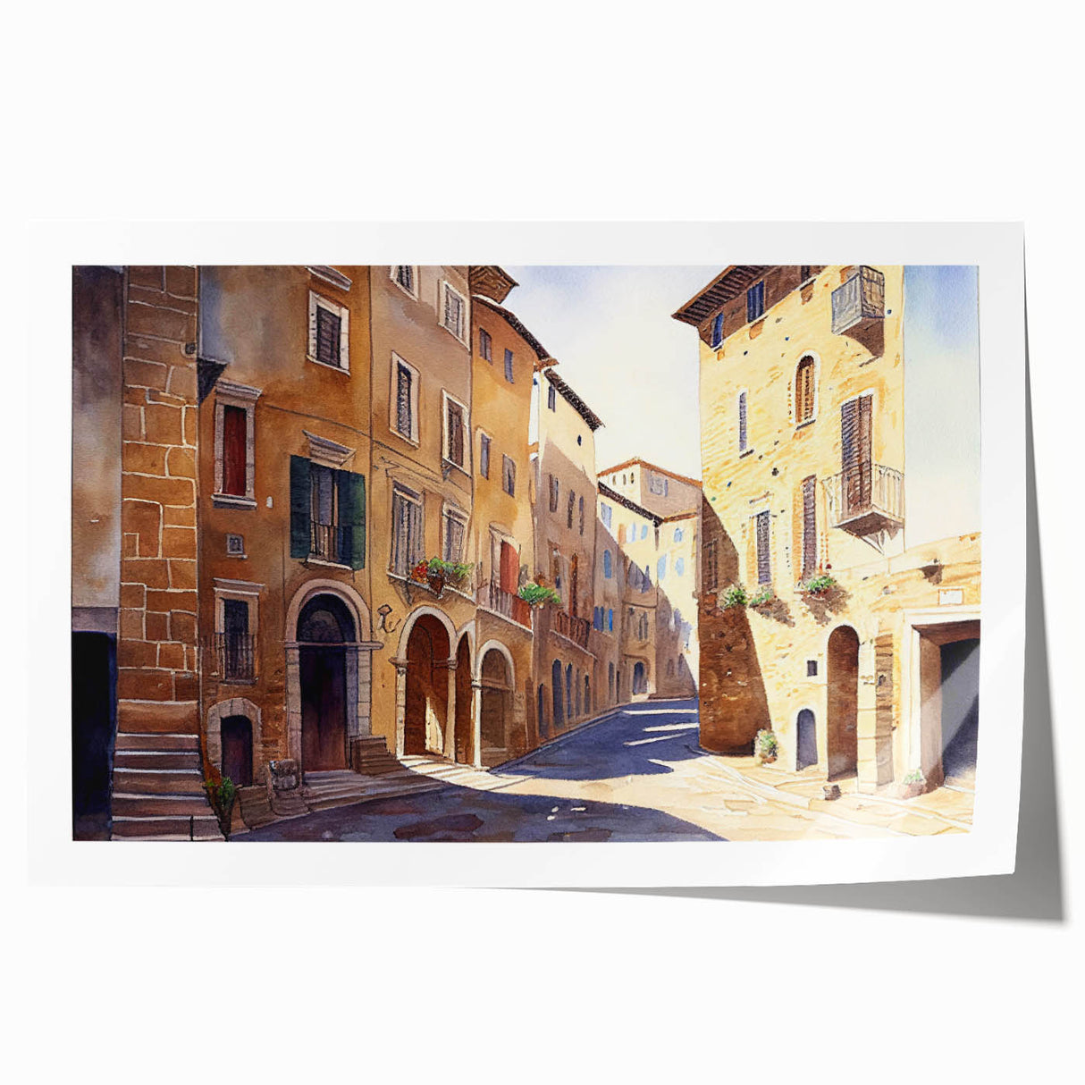 Rolled print showcasing an abstract street landscape design in vibrant colors, ideal for modern home decor. Packaged in a protective tube for safe delivery.
