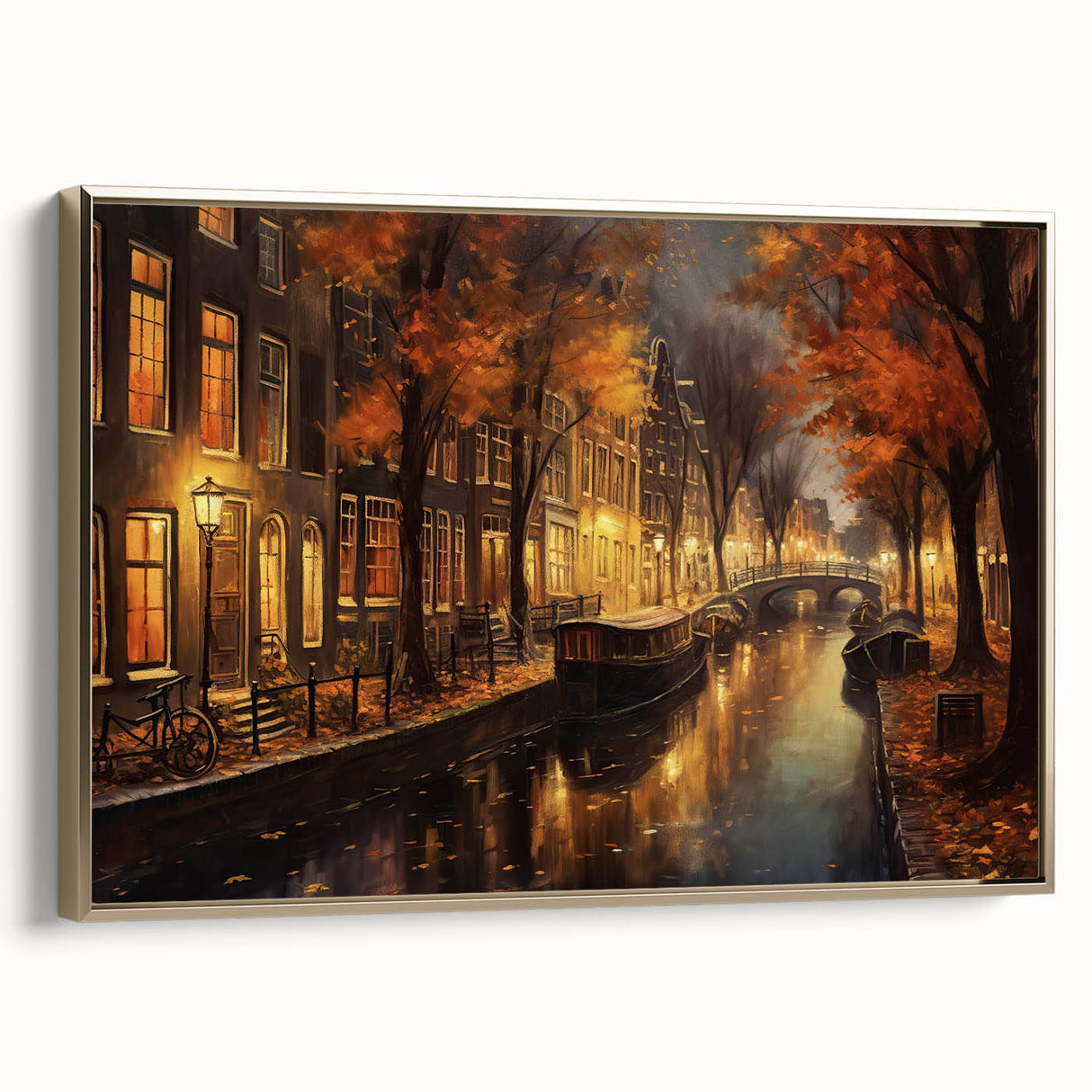 Framed canvas wall art collection showcasing a vibrant landscape design with rich colors and gold accents, ideal for modern home decor and interior styling.