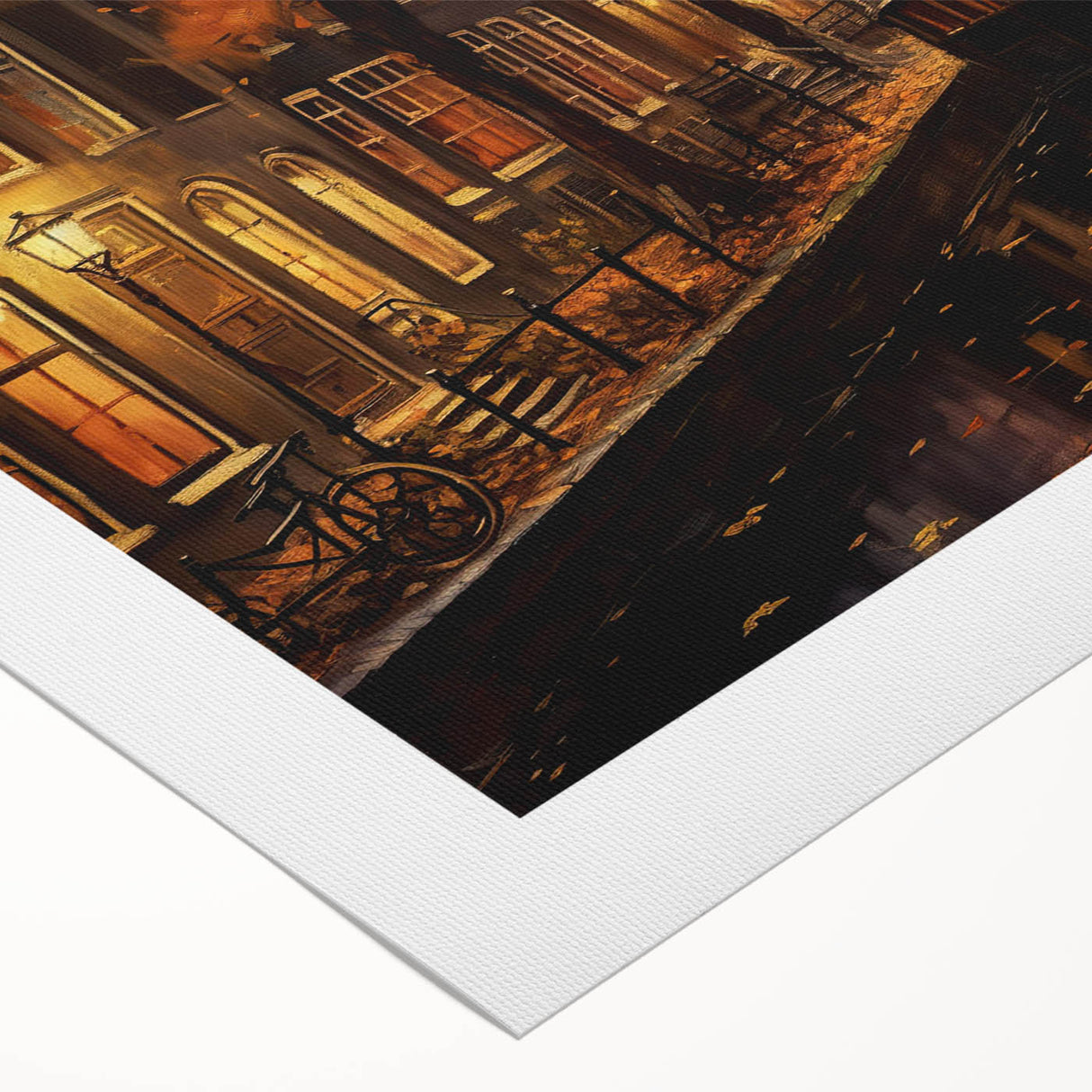 Rolled canvas showcasing a vibrant urban landscape design, featuring colorful buildings and street elements. Perfect for modern home decor, securely packaged in a protective cardboard tube.