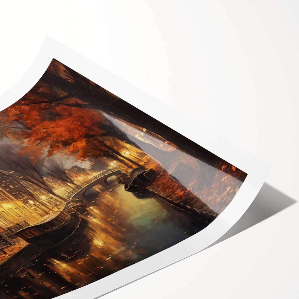 Rolled print showcasing a vibrant landscape street design, featuring bold colors and intricate details, perfect for modern home decor and wall art collections.