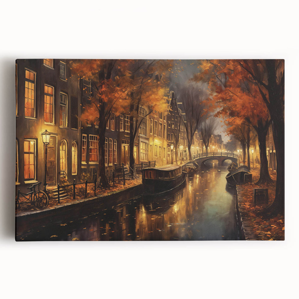 Stretched canvas artwork showcasing a vibrant urban landscape with streets and buildings, perfect for contemporary home decor. Ideal for adding color and style to any space.