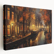 Stretched canvas wall art showcasing a vibrant, abstract landscape design with bold colors and dynamic shapes, ideal for modern home decor or artistic spaces.