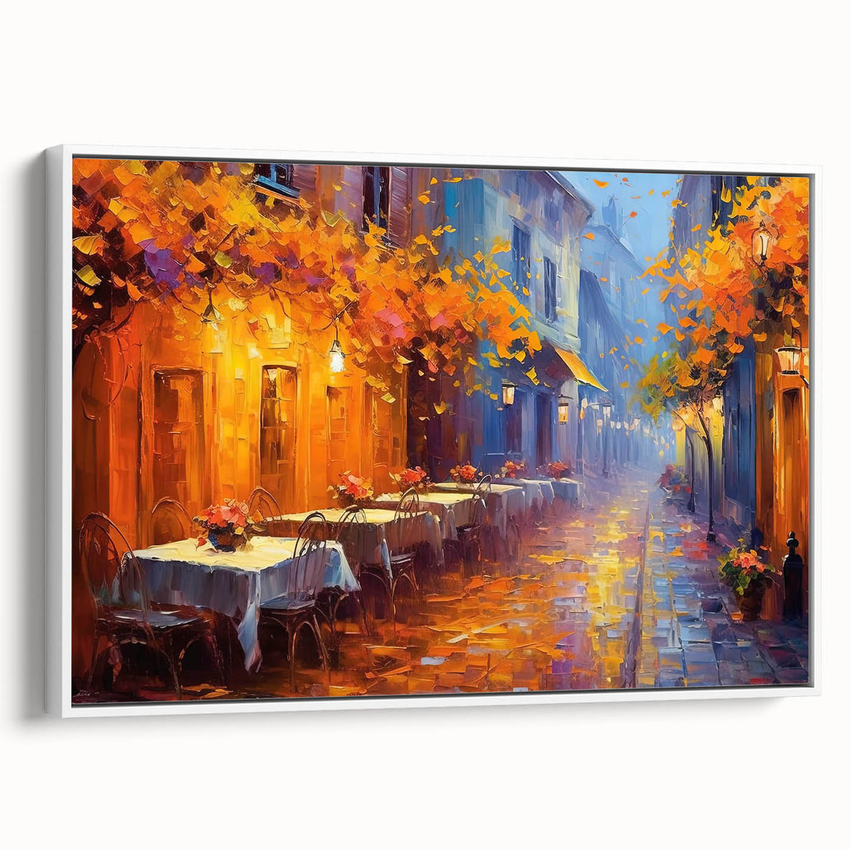 Framed canvas wall art showcasing a modern landscape design in muted tones, displayed from a side view against a white background, highlighting its elegant frame.