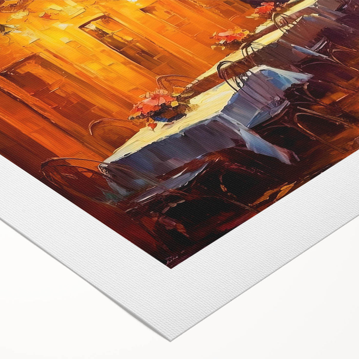 Rolled canvas artwork showcasing a vibrant cityscape design, featuring bold colors and intricate details, ideal for modern home decor. Packaged in a protective cardboard tube for secure delivery.