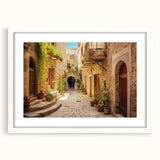 Framed wall art collection showcasing a stunning landscape street design, featuring a white mat and sleek frame, perfect for modern home decor accents.