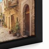 Framed canvas wall art showcasing a vibrant street landscape design, featuring intricate details and bold colors, ideal for modern home decor.