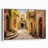 Framed canvas wall art showcasing a serene street landscape design, featuring soft pastel colors and a minimalist aesthetic, perfect for modern home decor.