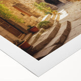 Vibrant rolled canvas artwork showcasing a contemporary street landscape design, featuring bold colors and intricate details, ideal for modern home decor.