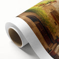 Rolled canvas artwork showcasing a vibrant urban landscape design with colorful streets and buildings, ideal for modern home décor. Packaged securely in a cardboard tube for safe delivery.