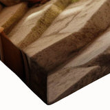 Close-up of a vibrant stretched canvas wall art featuring an abstract landscape and street design, showcasing rich colors and intricate textures, perfect for modern home decor.