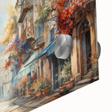 Close-up of a vibrant acrylic glass wall art piece showcasing a modern street landscape design with intricate details and vivid colors, perfect for contemporary home decor.