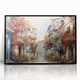 Framed acrylic wall art showcasing a modern landscape design with vibrant colors, set against a sleek black frame, perfect for contemporary home decor.