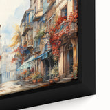 Close-up of a framed canvas wall art piece showcasing a vibrant landscape design, featuring rich colors and intricate details, perfect for home decor enhancement.
