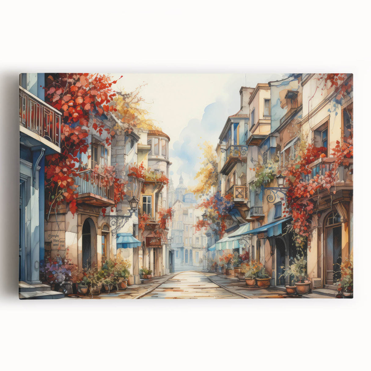 Vibrant stretched canvas wall art featuring a colorful abstract landscape design, perfect for modern home decor. Ideal for enhancing living spaces with artistic flair.