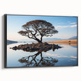 Framed canvas wall art showcasing a vibrant landscape with lush trees, set against a black frame, perfect for modern home decor. Ideal for nature enthusiasts.