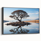 Framed canvas wall art showcasing a vibrant landscape with lush trees, set against a black frame, perfect for modern home decor. Ideal for nature enthusiasts.