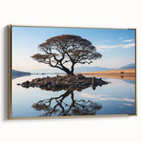 Framed canvas wall art featuring a serene landscape design with lush green trees and a gold frame, perfect for enhancing home decor with a touch of nature.